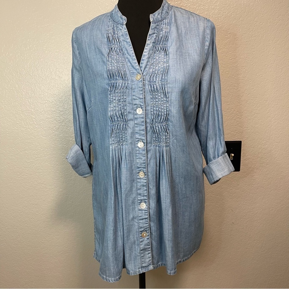 Soft Surroundings Light Wash Denim Button Down Tunic Medium